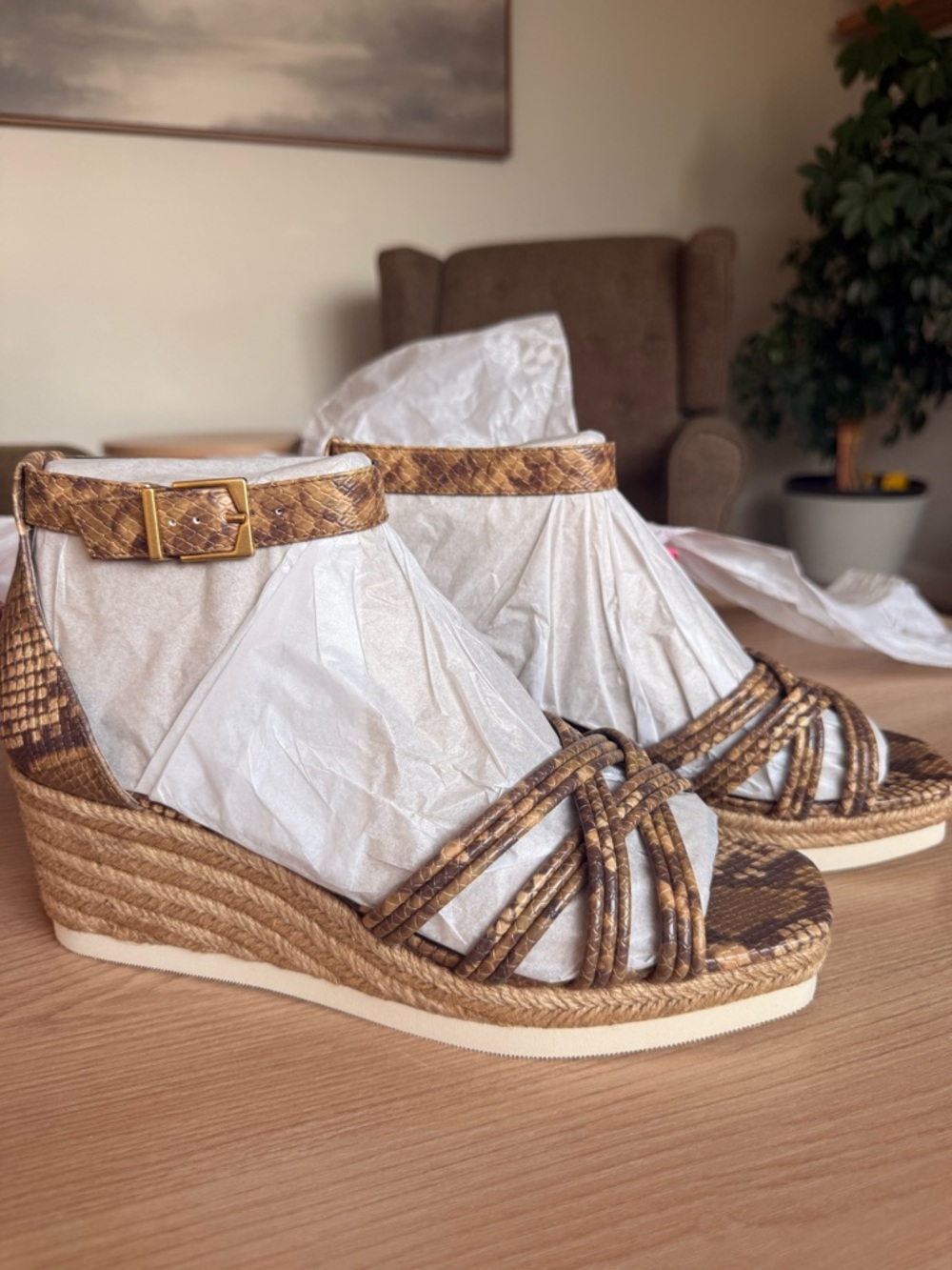 Vince Camuto Jilesa Wedge Sandals 11W Tostada Serpent Snake NEW in Box